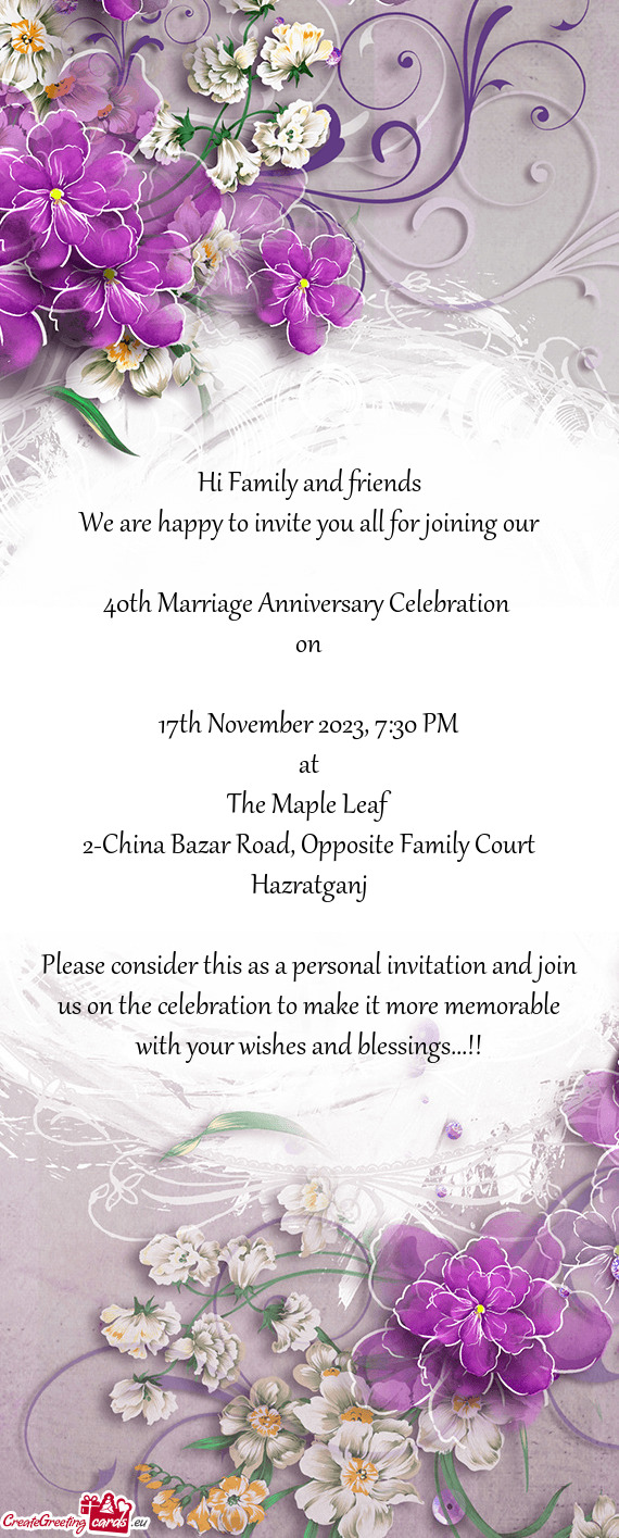 40th Marriage Anniversary Celebration