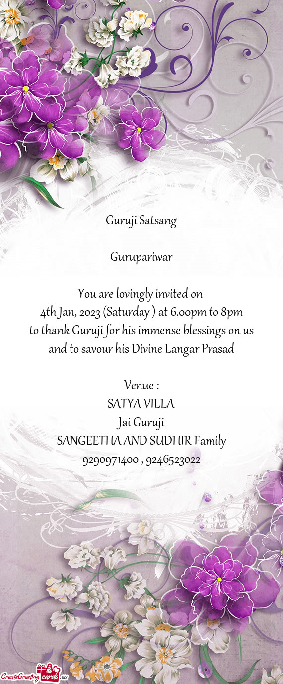 4th Jan, 2023 (Saturday ) at 6.00pm to 8pm