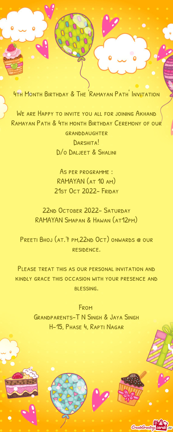 4th Month Birthday & The "Ramayan Path" Invitation