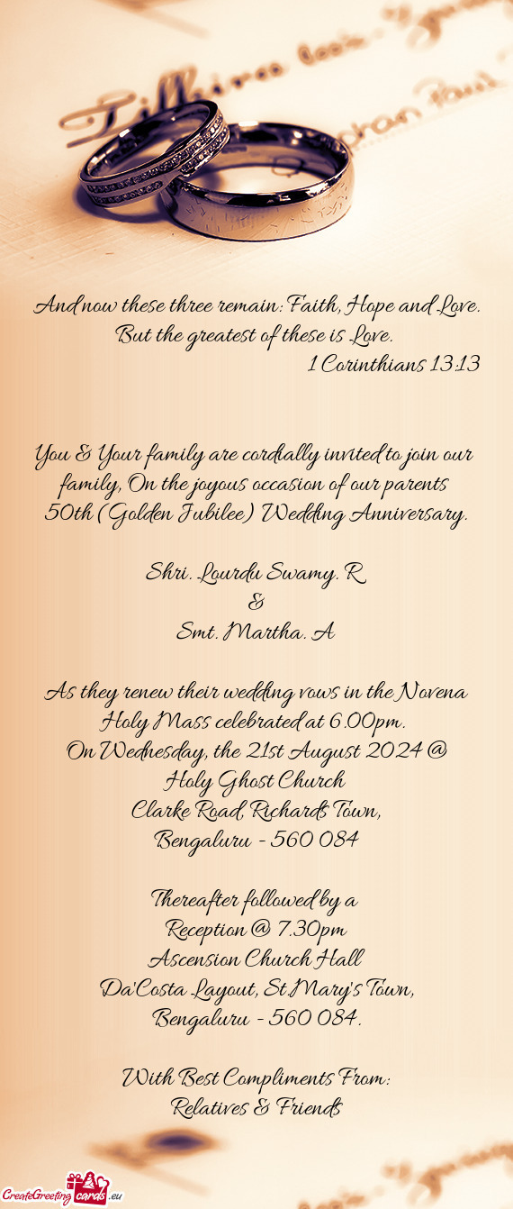 50th (Golden Jubilee) Wedding Anniversary