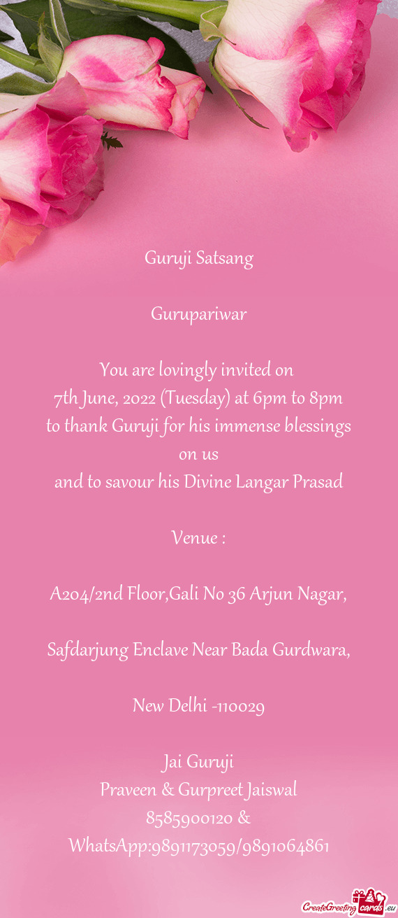 7th June, 2022 (Tuesday) at 6pm to 8pm