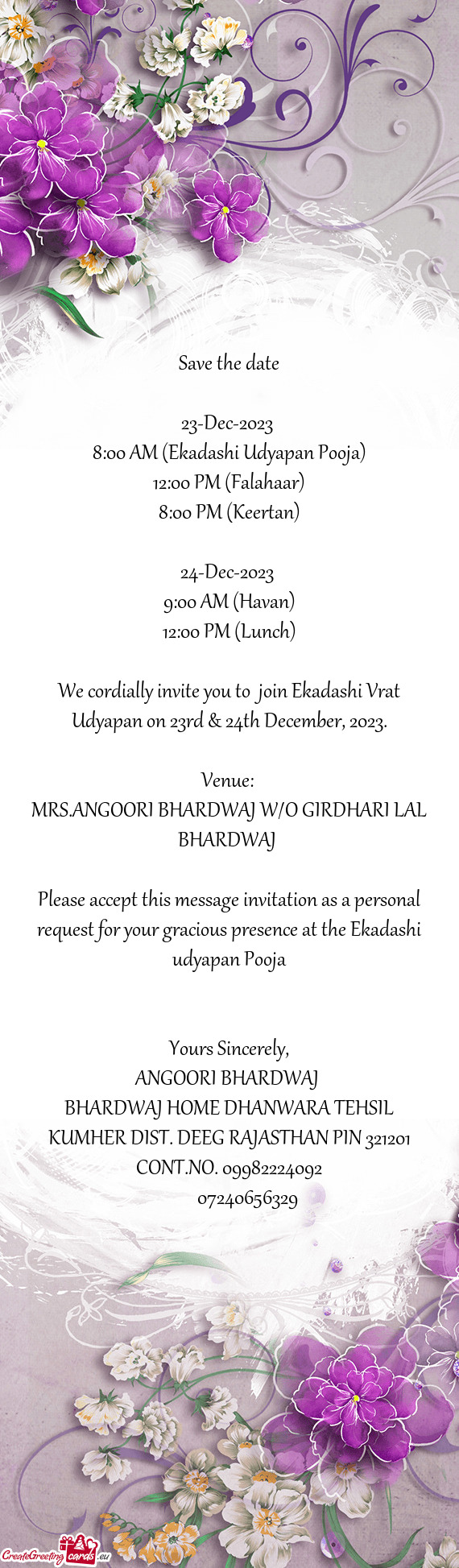 8:00 AM (Ekadashi Udyapan Pooja)