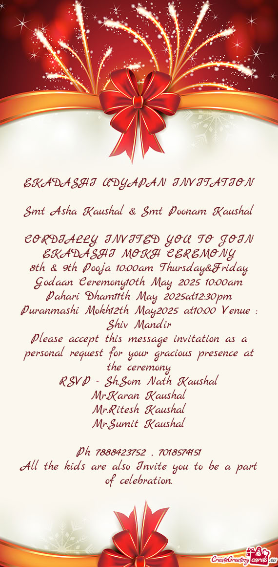 8th & 9th Pooja 10:00am Thursday&Friday