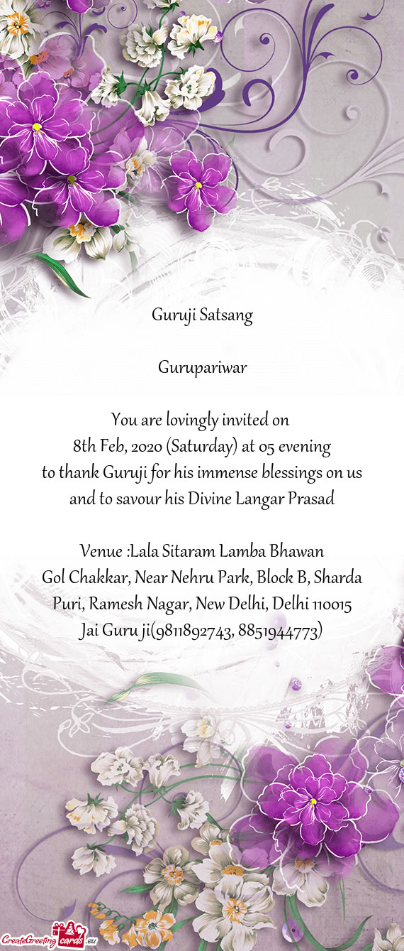 8th Feb, 2020 (Saturday) at 05 evening