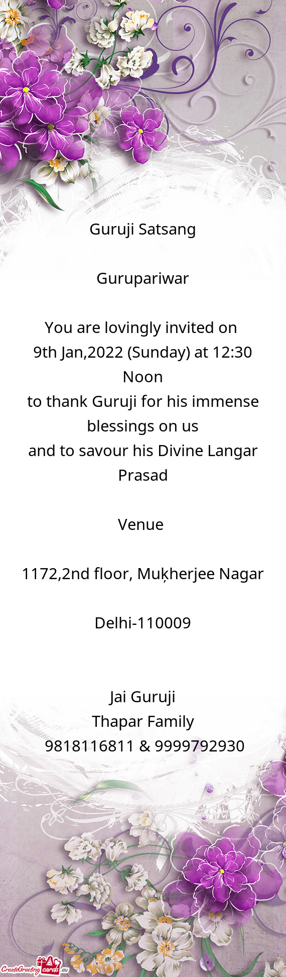 9th Jan,2022 (Sunday) at 12:30 Noon