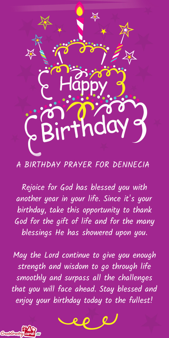 A BIRTHDAY PRAYER FOR DENNECIA