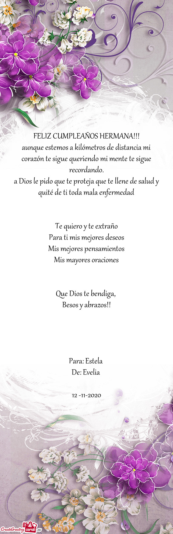 A Dios le pido que te proteja que te llene de salud y quité de ti toda mala enfermedad