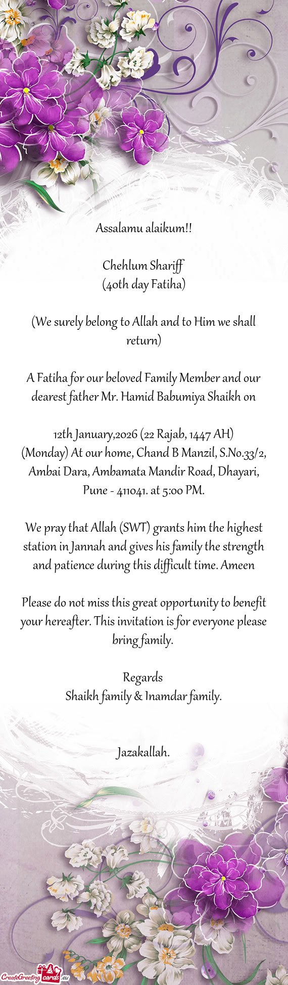 A Fatiha for our beloved Family Member and our dearest father Mr. Hamid Babumiya Shaikh on
