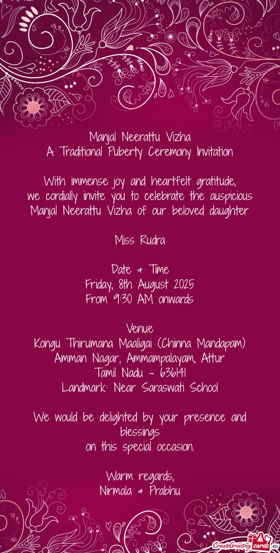 A Traditional Puberty Ceremony Invitation