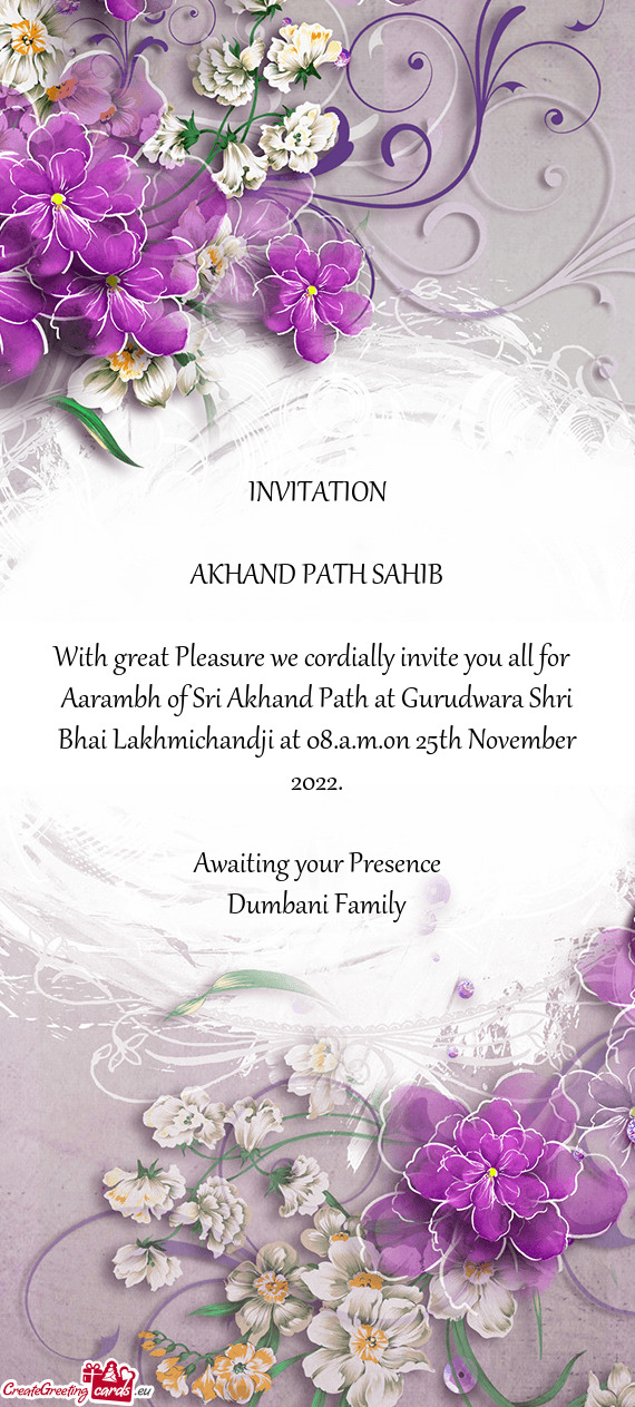 Aarambh of Sri Akhand Path at Gurudwara Shri Bhai Lakhmichandji at 08.a.m.on 25th November 2022