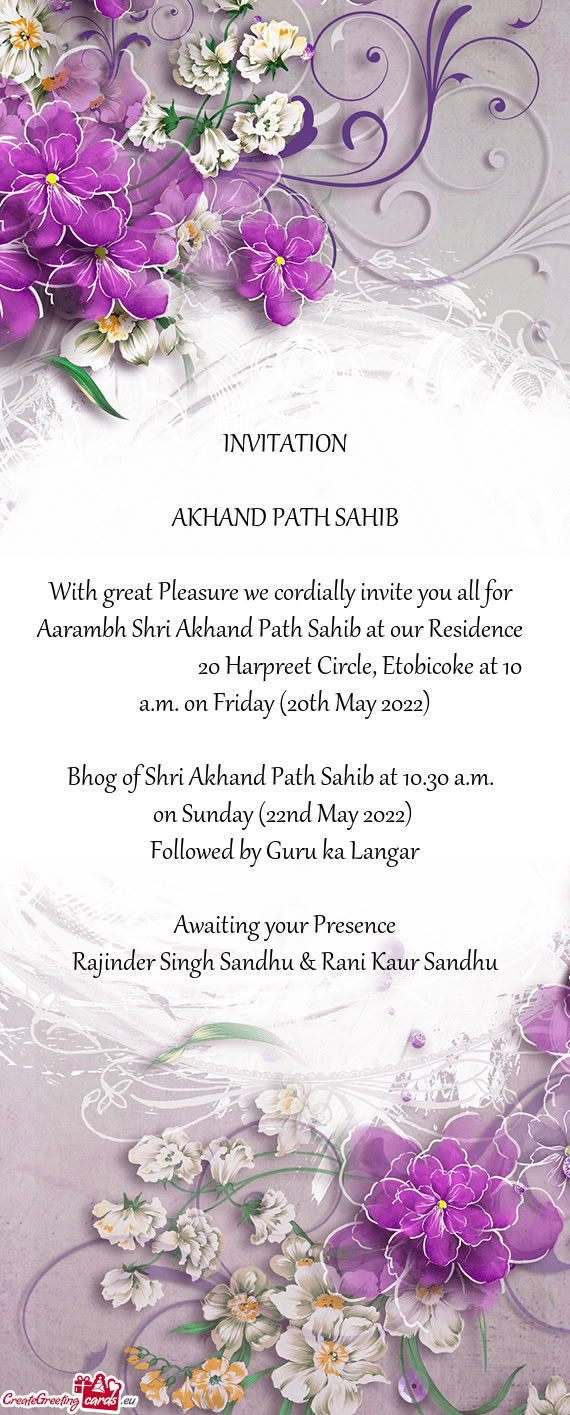 Aarambh Shri Akhand Path Sahib at our Residence         20 Harpreet Circle
