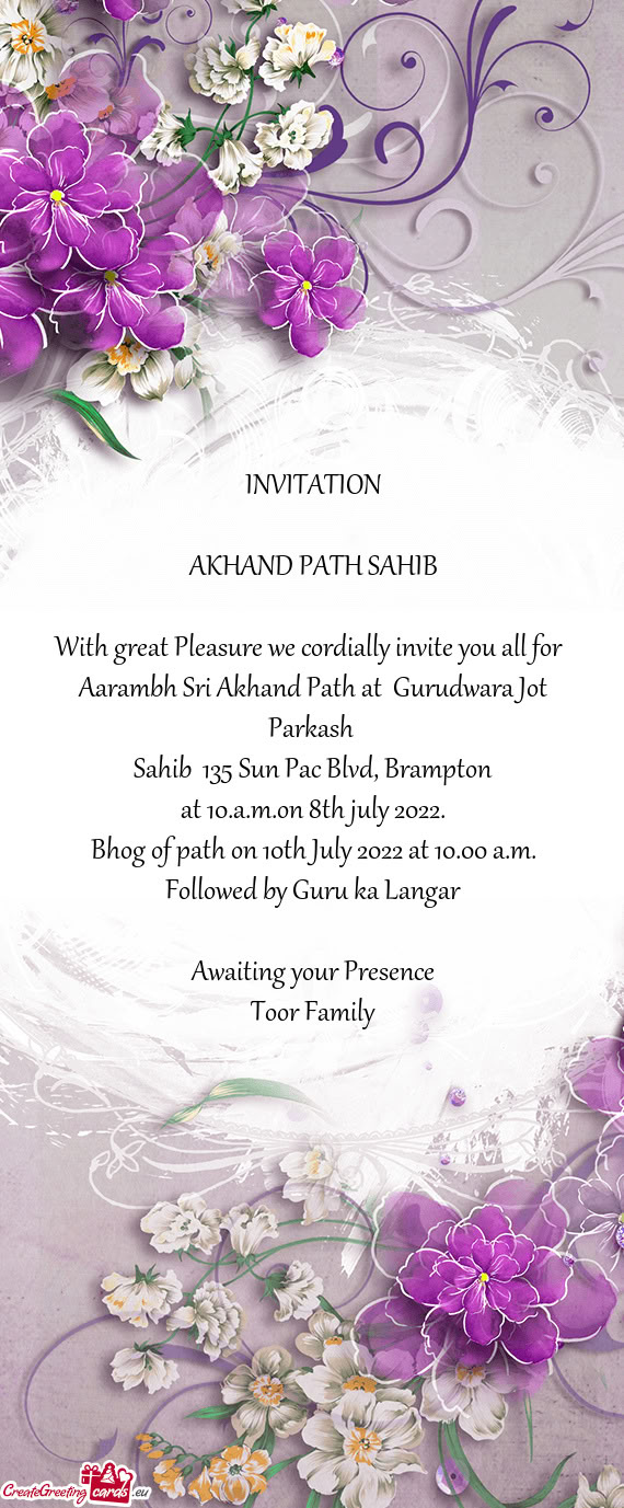 Aarambh Sri Akhand Path at Gurudwara Jot Parkash