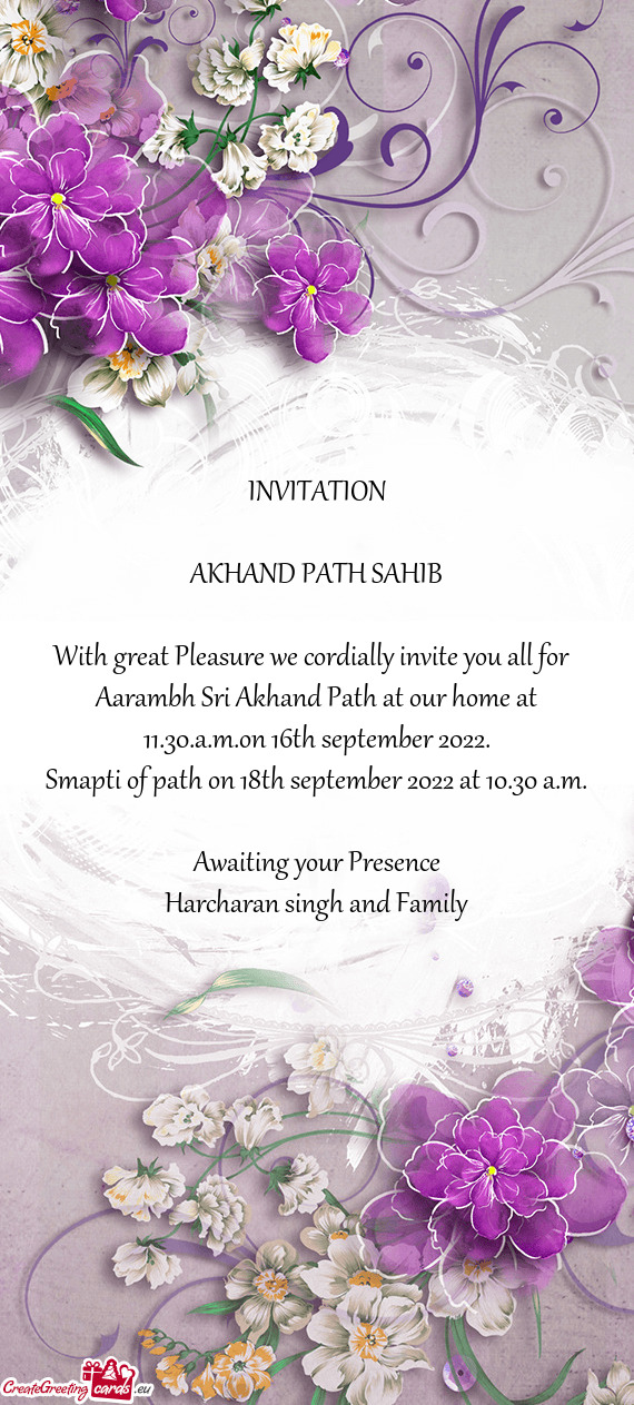 Aarambh Sri Akhand Path at our home at 11.30.a.m.on 16th september 2022