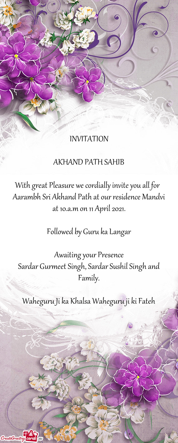 Aarambh Sri Akhand Path at our residence Mandvi