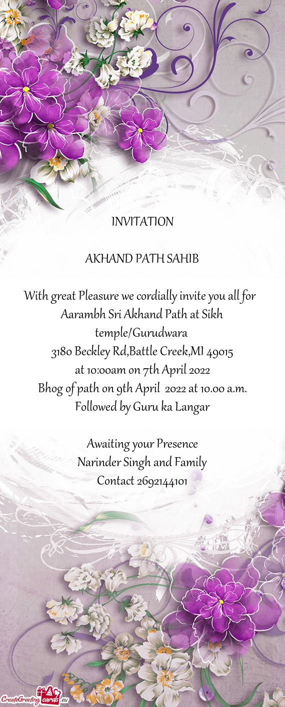 Aarambh Sri Akhand Path at Sikh temple/Gurudwara