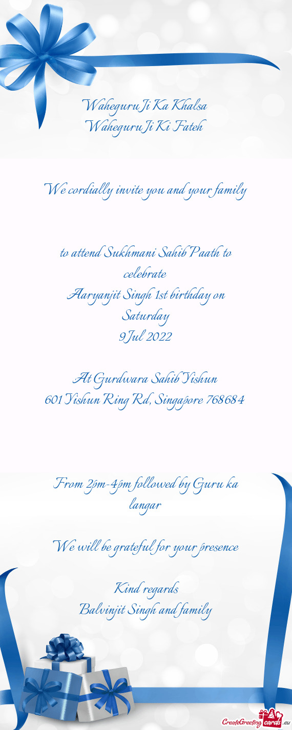 Aaryanjit Singh 1st birthday on Saturday