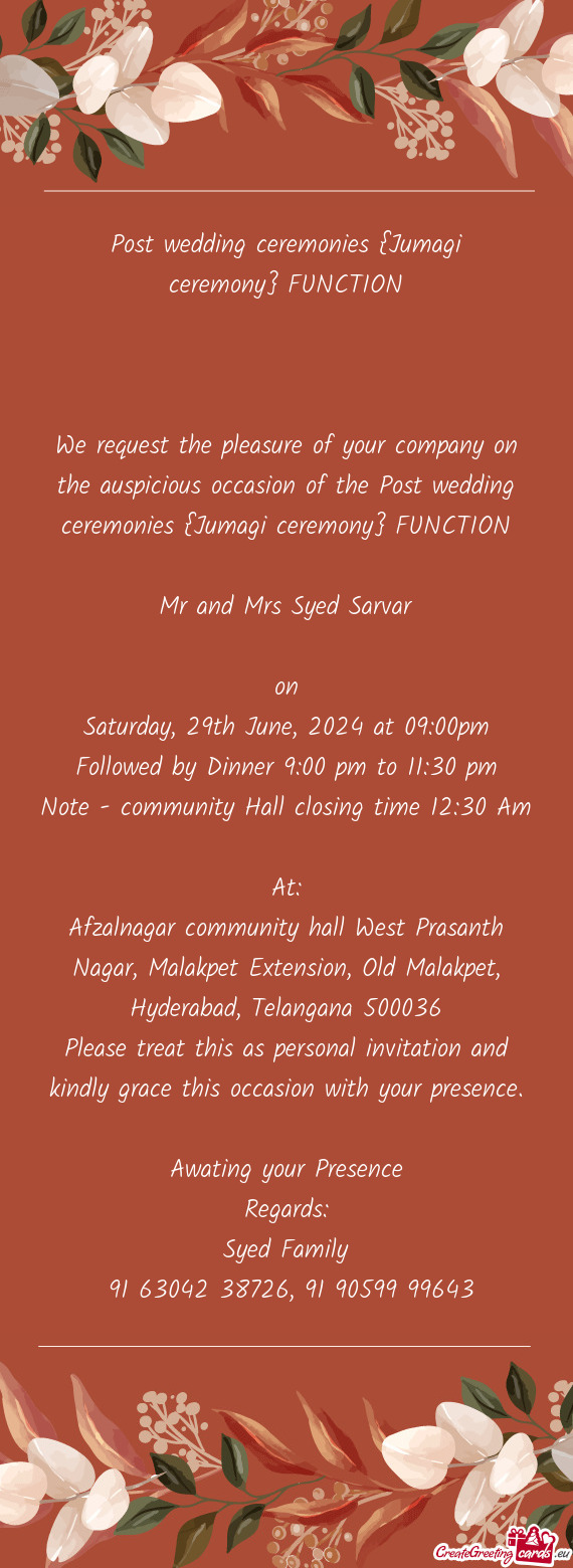 Afzalnagar community hall West Prasanth Nagar, Malakpet Extension, Old Malakpet, Hyderabad, Telangan