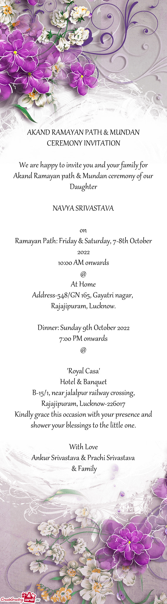 AKAND RAMAYAN PATH & MUNDAN CEREMONY INVITATION