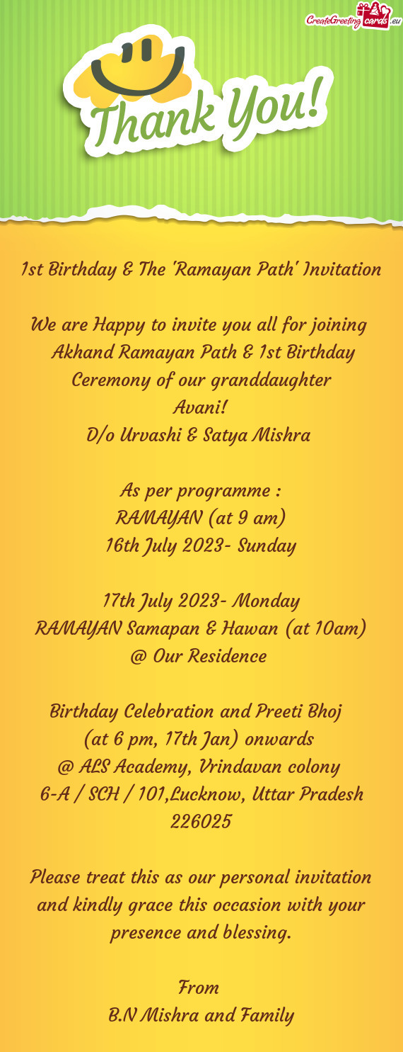 Akhand Ramayan Path & 1st Birthday Ceremony of our granddaughter