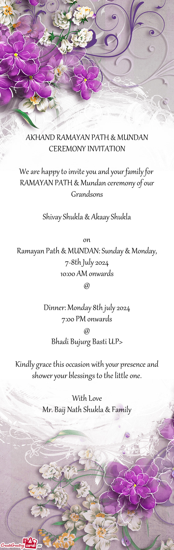 AKHAND RAMAYAN PATH & MUNDAN CEREMONY INVITATION