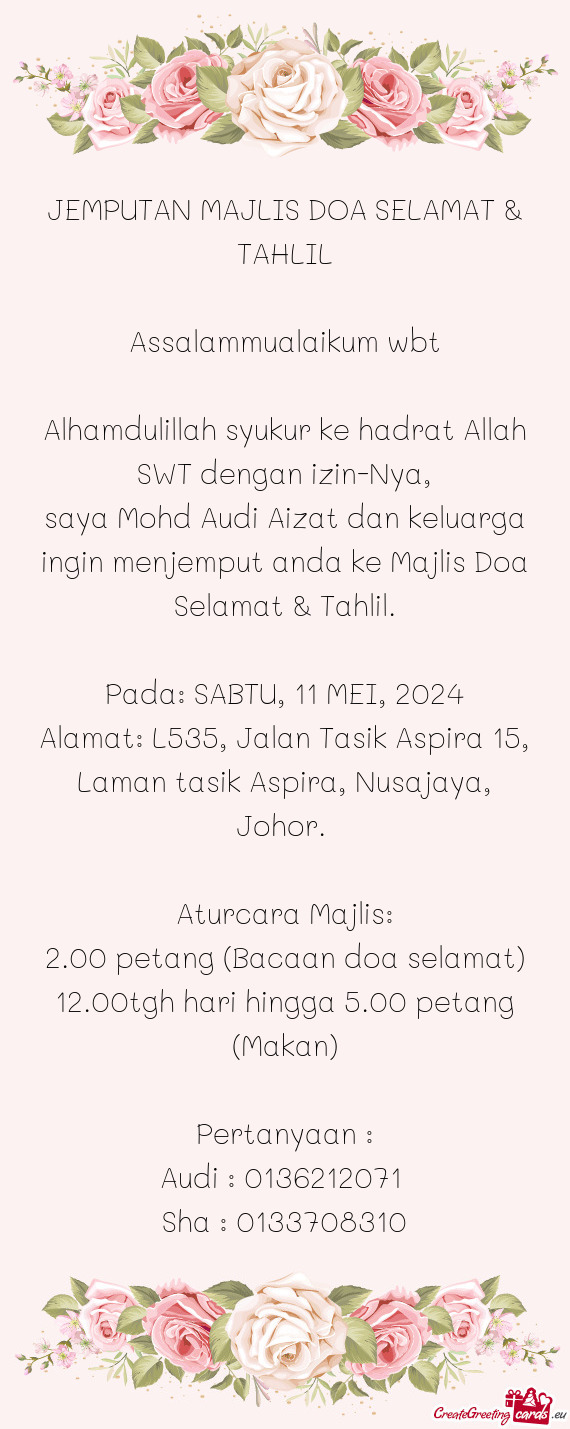 Alamat: L535, Jalan Tasik Aspira 15, Laman tasik Aspira, Nusajaya, Johor