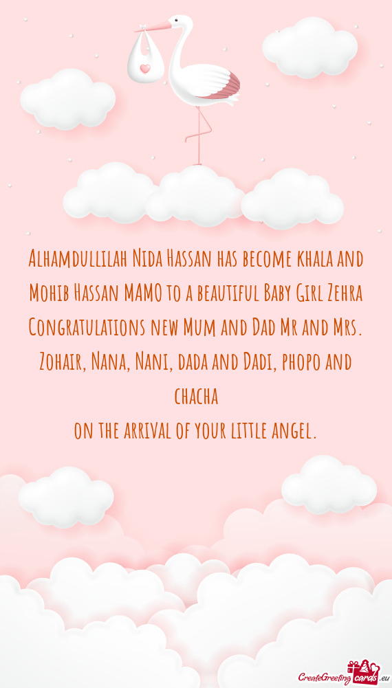 Alhamdullilah Nida Hassan has become khala and Mohib Hassan MAMO to a beautiful Baby Girl Zehra