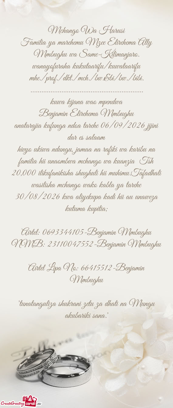 Aliyekupa kadi hii au unaweza kutuma kupitia;