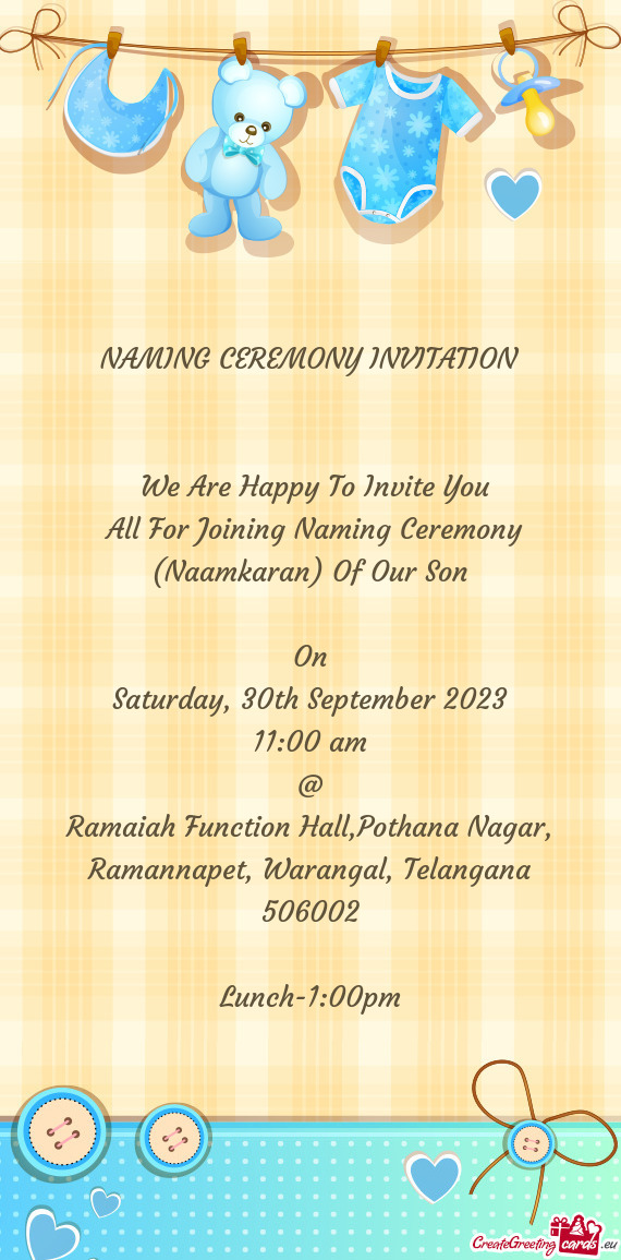 All For Joining Naming Ceremony (Naamkaran) Of Our Son