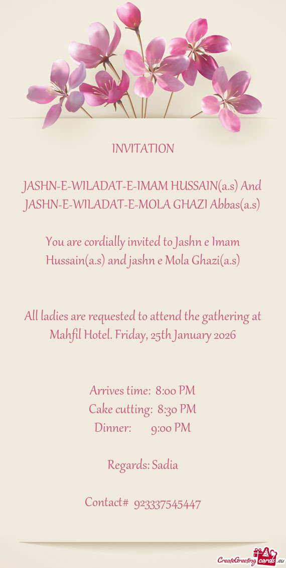 All ladies are requested to attend the gathering at Mahfil Hotel. Friday, 25th January 2026