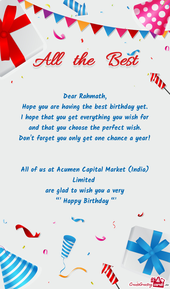 All of us at Acumen Capital Market (India) Limited