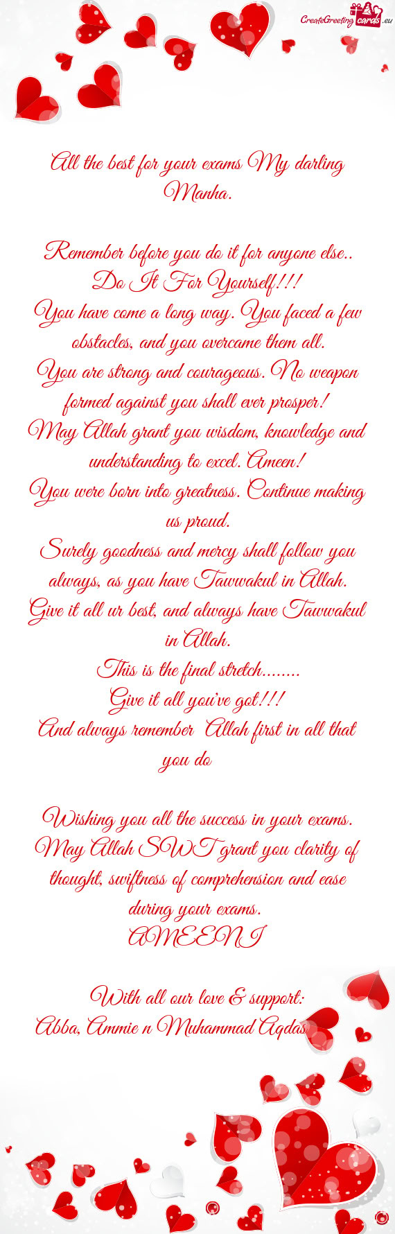 All the best for your exams My darling Manha