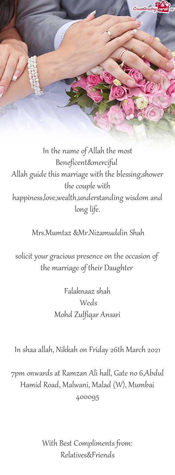 Allah guide this marriage with the blessing,shower the couple with happiness,love,wealth,understandi