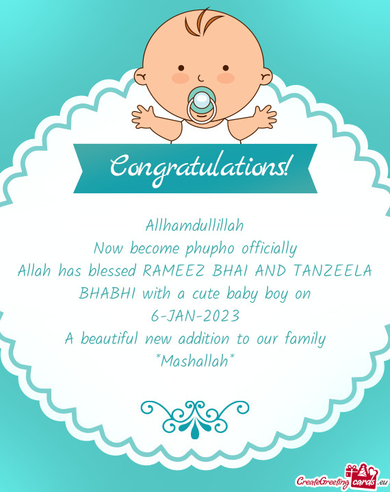 Allah has blessed RAMEEZ BHAI AND TANZEELA BHABHI with a cute baby boy on