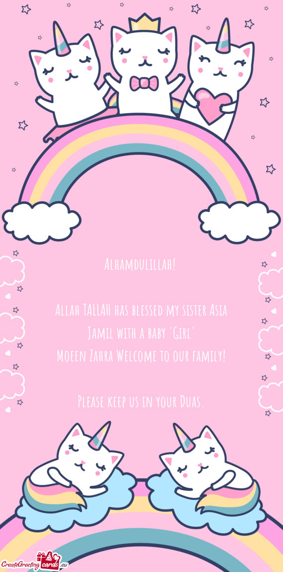Allah TALLAH has blessed my sister Asia Jamil with a baby "Girl"