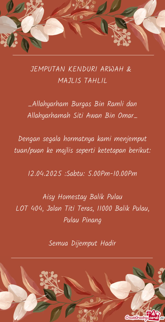 Allahyarham Burgas Bin Ramli dan Allahyarhamah Siti Awan Bin Omar