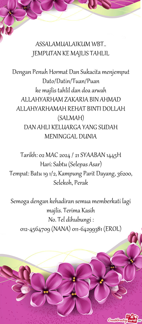 ALLAHYARHAM ZAKARIA BIN AHMAD