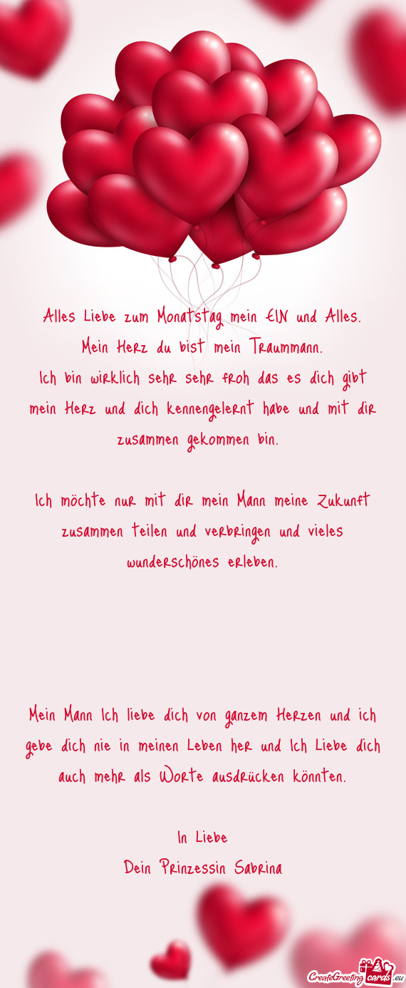 Alles Liebe zum Monatstag mein EIN und Alles