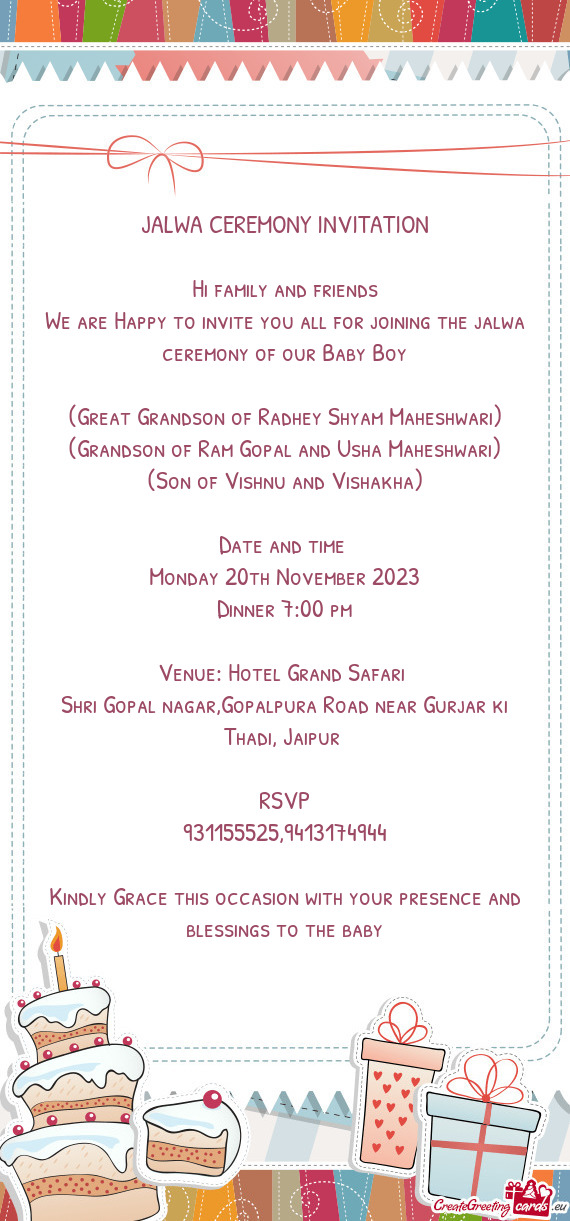 Alwa ceremony of our Baby Boy (Great Grandson of Radhey Shyam Maheshwari) (Grandson of Ram Gopal