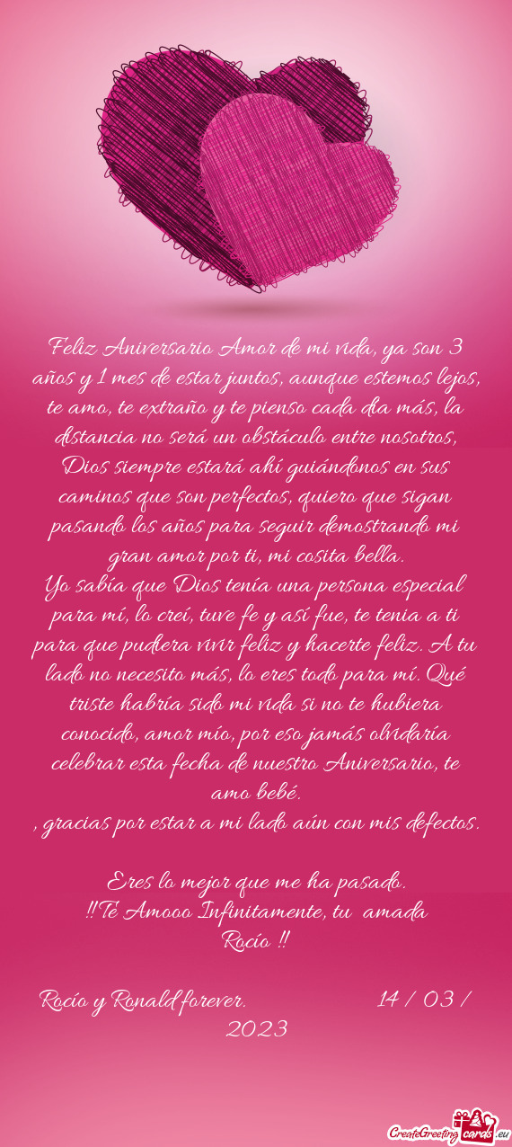 Amo, te extraño y te pienso cada día más, la distancia no será un obstáculo entre nosotros, Dio