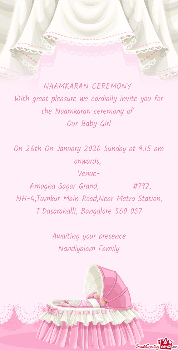 Amogha Sagar Grand,   #792, NH-4,Tumkur Main Road,Near Metro Station, T.Dasarahalli, Bangal