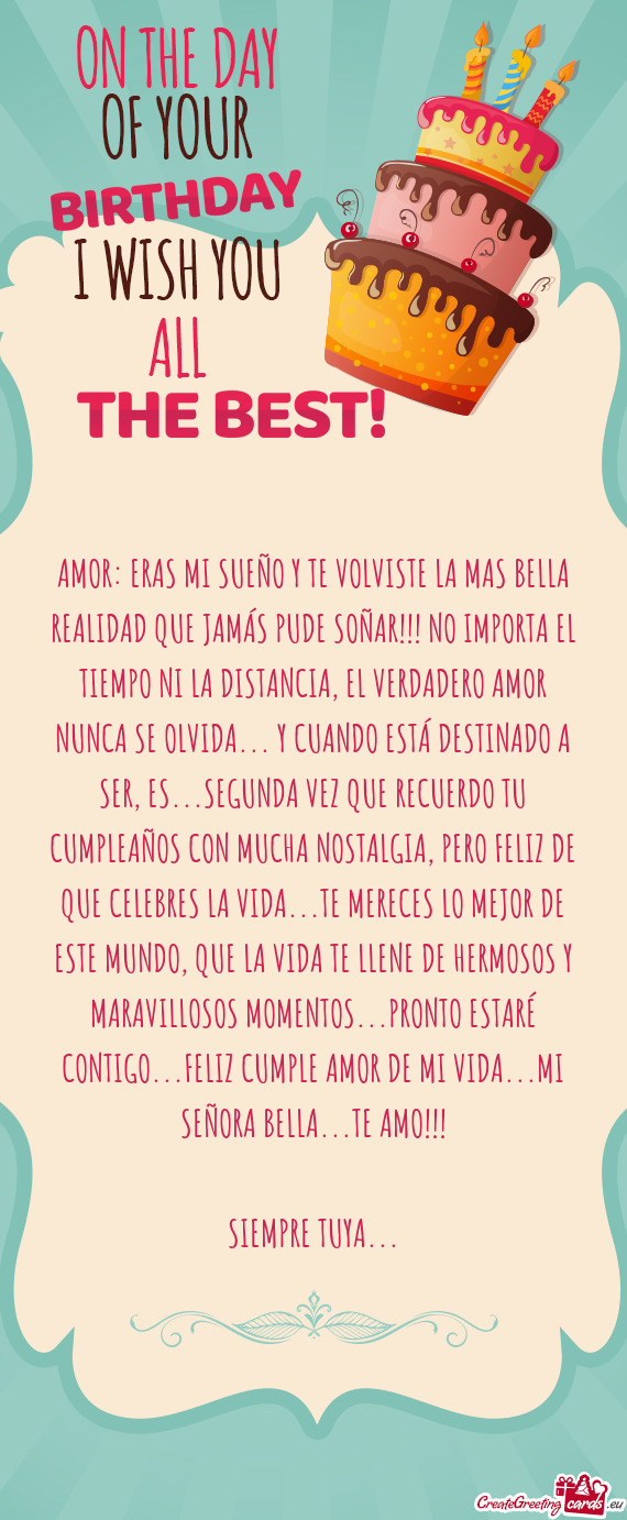 AMOR: ERAS MI SUEÑO Y TE VOLVISTE LA MAS BELLA REALIDAD QUE JAMÁS PUDE SOÑAR!!! NO IMPORTA EL TIE