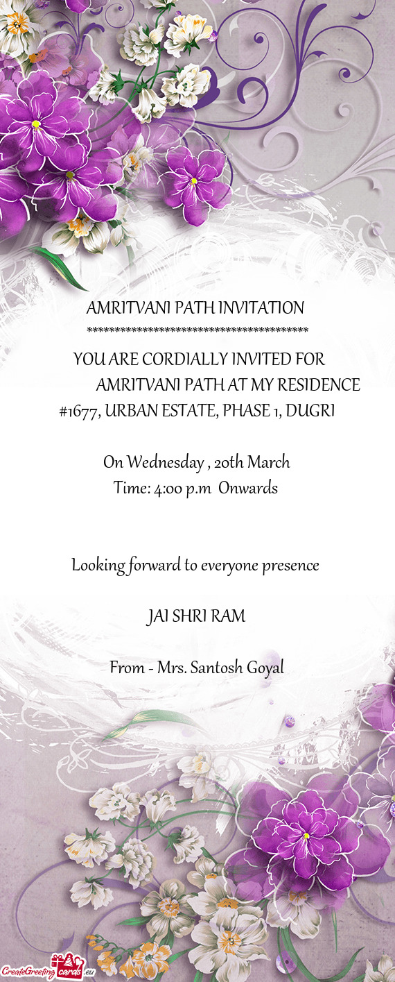 AMRITVANI PATH AT MY RESIDENCE #1677, URBAN ESTATE, PHASE 1, DUGRI