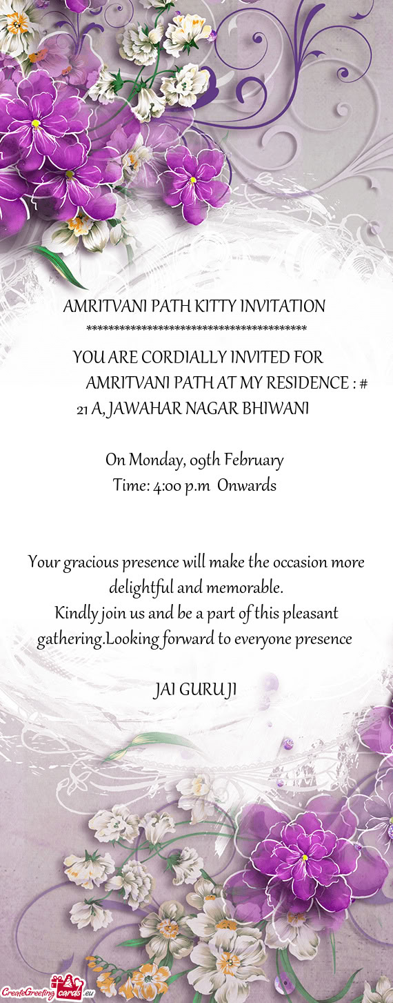 AMRITVANI PATH AT MY RESIDENCE : # 21 A, JAWAHAR NAGAR BHIWANI