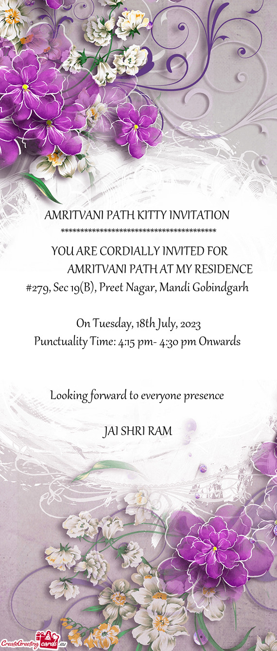 AMRITVANI PATH AT MY RESIDENCE #279, Sec 19(B), Preet Nagar, Mandi Gobindgarh