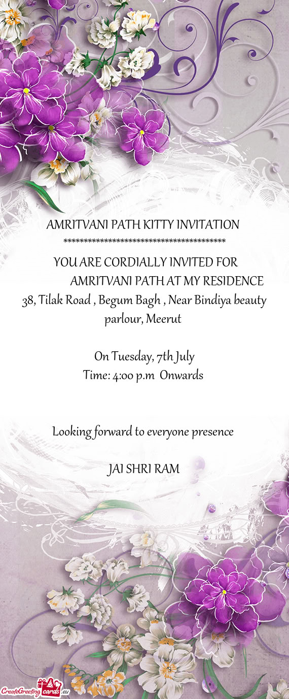 AMRITVANI PATH AT MY RESIDENCE 38, Tilak Road , Begum Bagh , Near Bindiya beauty p