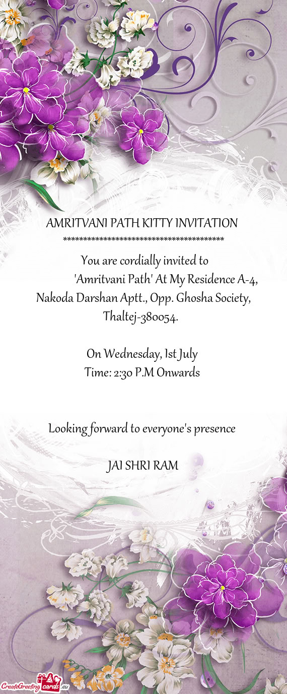 "Amritvani Path" At My Residence A-4, Nakoda Darshan Aptt., Opp. Ghosha Society, T