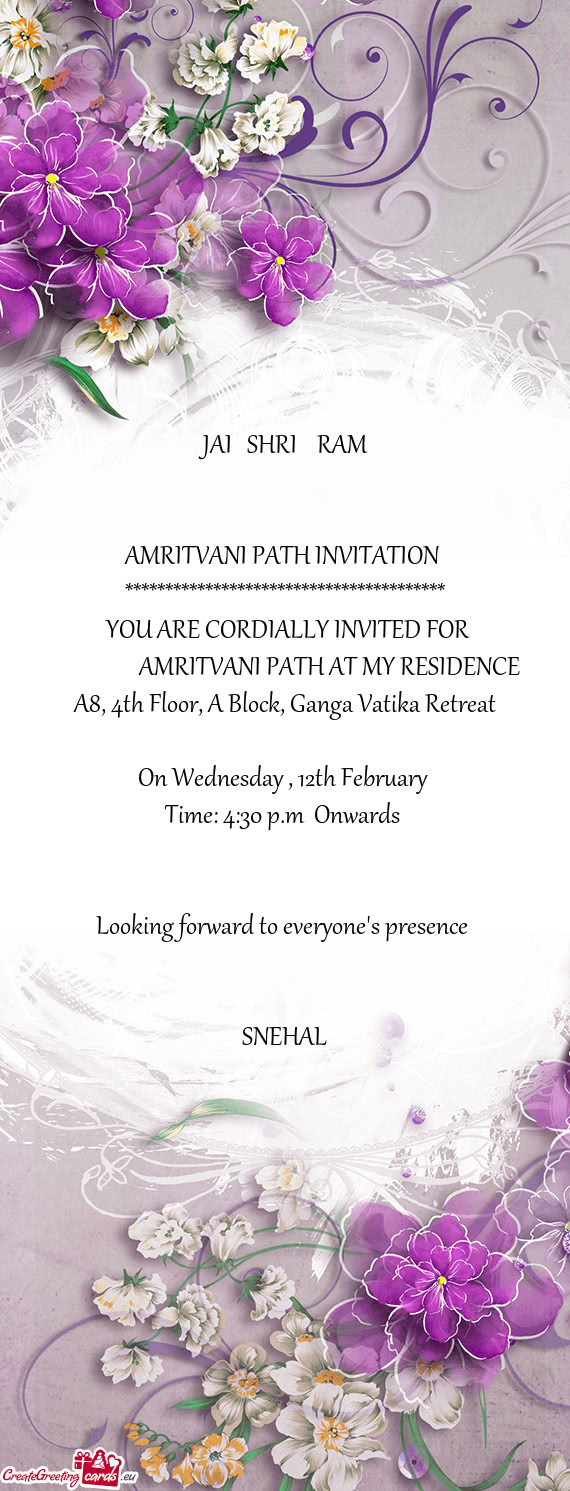 AMRITVANI PATH AT MY RESIDENCE A8, 4th Floor, A Block, Ganga Vatika Retreat