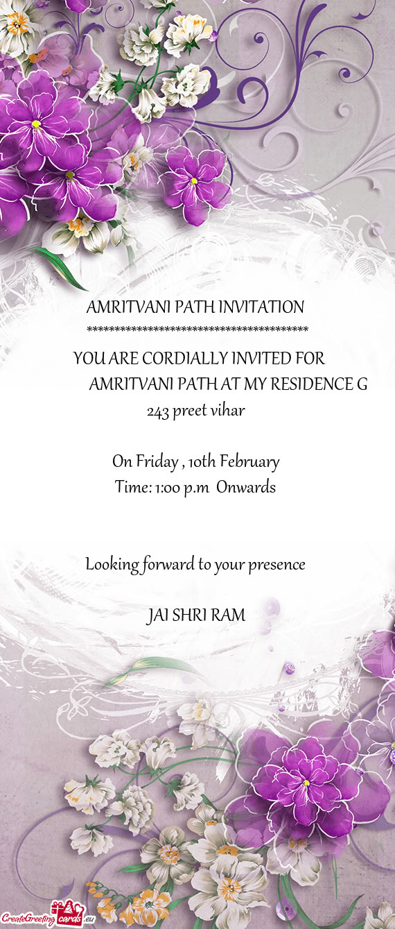 AMRITVANI PATH INVITATION ****************************************  YOU ARE CORDIALLY INVITE