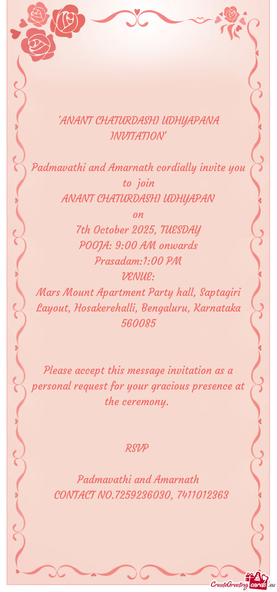 "ANANT CHATURDASHI UDHYAPANA INVITATION"