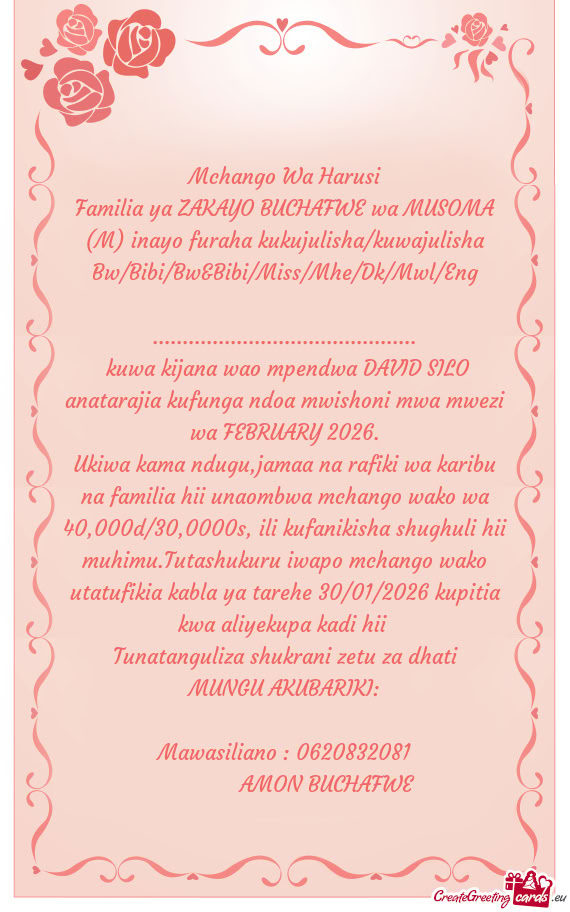 Anatarajia kufunga ndoa mwishoni mwa mwezi wa FEBRUARY 2026